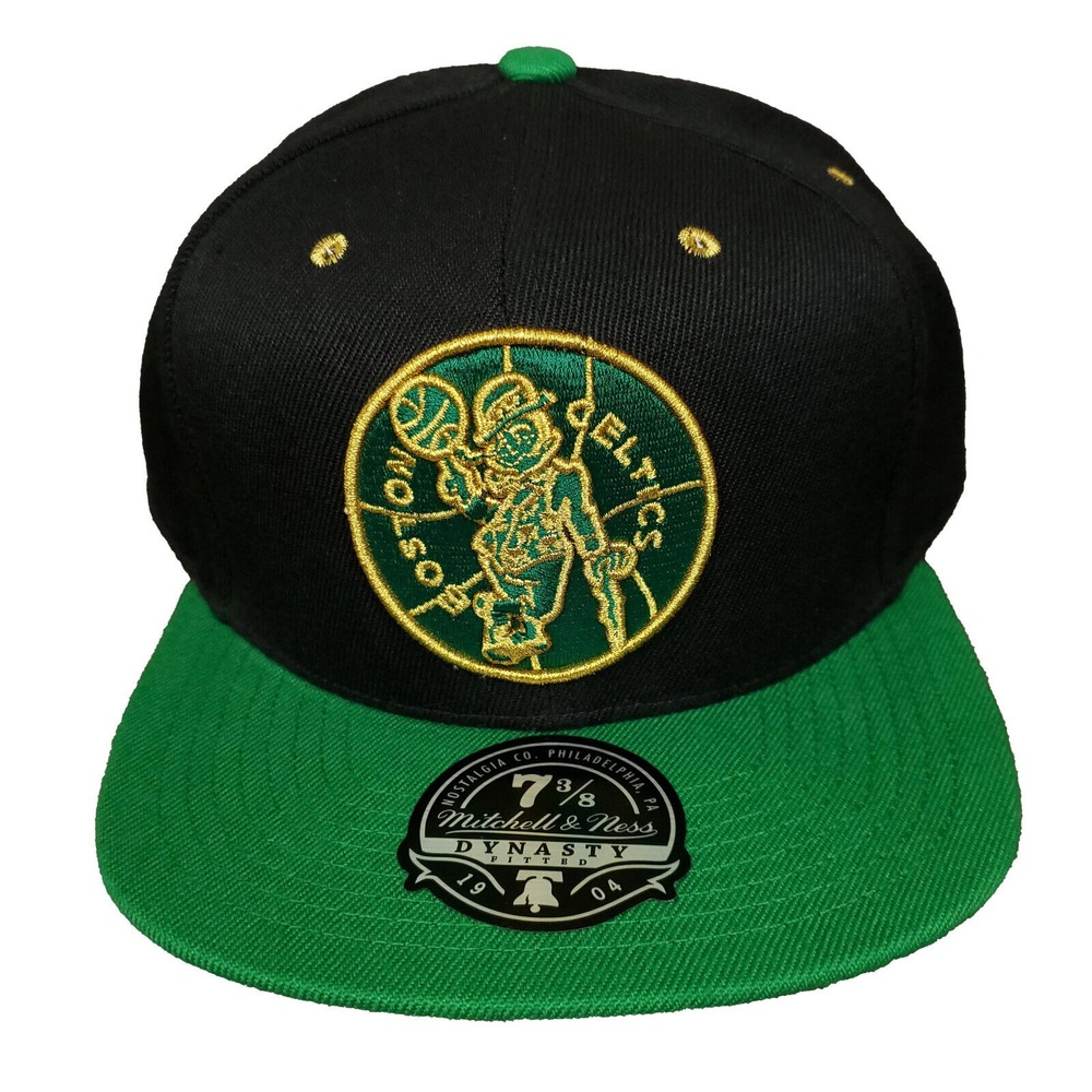 Boston Celtics Mitchell & Ness NBA Fitted 7 3/8 Flatbill Hat Cap 3D Logo NWT